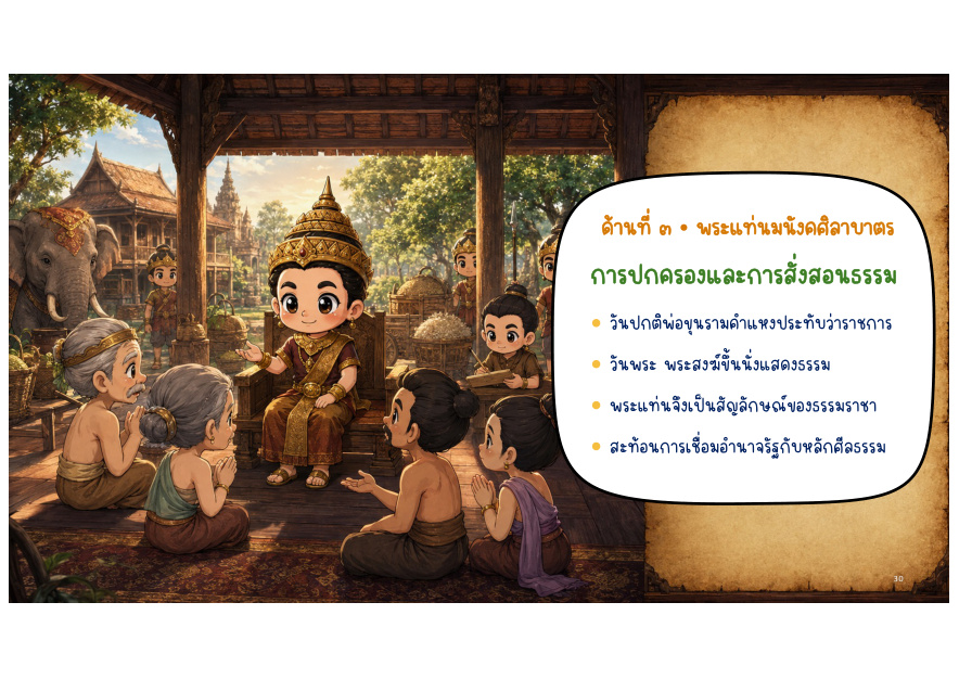 ด้านที่ ๓ พระแท่นมนังคศิลาบาตร การปกครองและการสั่งสอนธรรม
